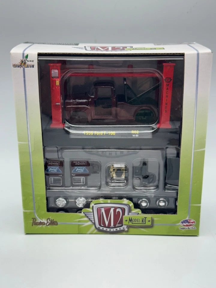 M2 Model Kit 1956 Ford F100 Wrecker Tow Truck, Maroon, R02, 1:64, NIB - Image 1 of 4