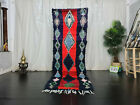 Handgemachter marokkanischer Vintage Lufer Teppich 3'x9' Blau Rot...