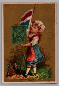 1800s Victorian Trade Cards Girl with Netherlands Flag and Quack Meds 9650 - Picture 1 of 2