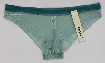 Nuevo con etiquetas DKNY 478764 "Elite" Tanga de encaje de tiro bajo bloques de colores, verde azulado oscuro/claro  Foto 1 de 3