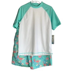 Tommy Bahama Kids Boys 2 Piece Swim Set Trunks UPF 50 Shirt Size 12 Tropical - Picture 1 of 5