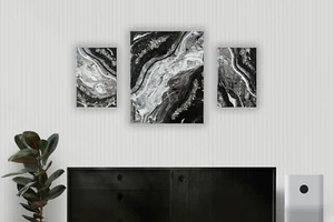 Midnight Currents - Moderne Geode strukturierte abstrakte Wandkunst 3er Set - Bild 1 von 11