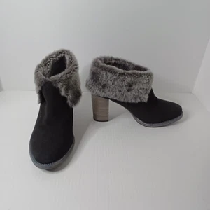 Ross & Snow Leather Ankle Boot Womens 9 Black Faux Fur 3.5 Heel Handmade Italy - Picture 1 of 12