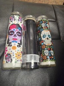 3 Prayer Candles Halloween Day of the Dead Candle Dia de Los Muertos Sugar Skull - Picture 1 of 5