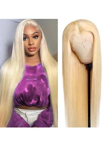 613 Blonde Human Hair Wigs 13X4 HD Transparent Lace Front Straight Wigs 16 Inch - Picture 1 of 6