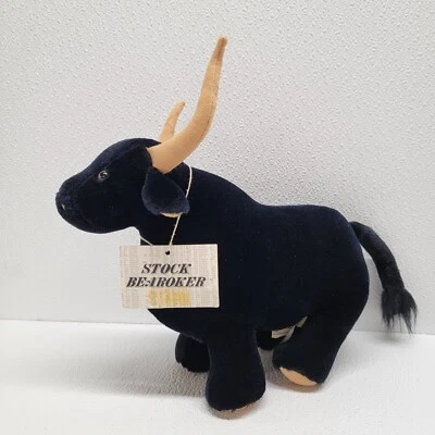 Vintage 1985 North American Bear Co. Stock Bearoker Black Longhorn Bull Plush  - Image 1 of 4