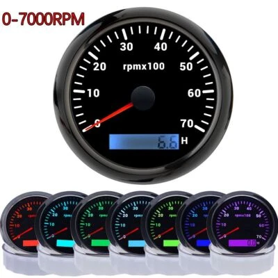 85mm Marine RPM Tachometer Gauge LCD Tacho Hour Meter 0-7000RPM for Car Boat - Image 1 of 4