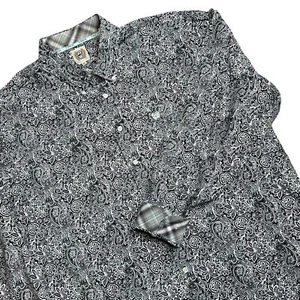 Cinch Men's 100% Cotton Black Paisley floral Shirt with plaid flip cuff Size XL - Picture 1 of 10
