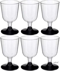 50 x PLASTIC PARTY WINE GLASSES - BLACK BASE - 155ml - Picture 1 of 1