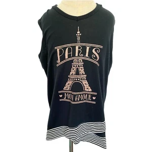 Lily Bleu Girl’s Teen Size L (14) Sleeveless Hooded Paris Black Top  - Picture 1 of 4