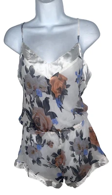 NUEVO CON ETIQUETAS Peluche/Mameluco Floral 100% Seda Transparente La Fee Verte Anthropologie Talla L Foto 1 de 4