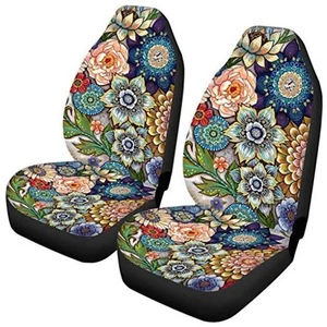 Bright Blossoms Colorful Print Car Seat Covers for Women,Universal Boho Floral - Picture 1 of 7
