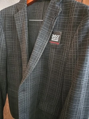 JF Ferrar Suit Jacket Men's L42/44LNG Slim Fit ,360 Stretch KNIT .BLACK PLAID . - Image 1 of 4