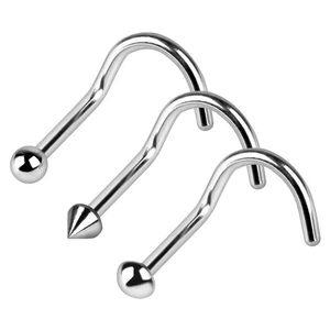 316L Stainless Steel Screw Nose Ring with Ball / Dome / Spike - Picture 1 of 4