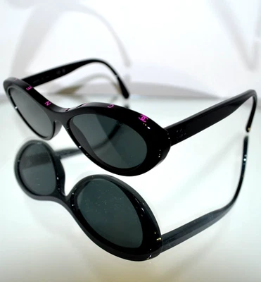 RARE Chanel Oval Sunglasses Black/Pink Logo Cateye 5416 C.1711/S4 57-17-140 - Image 1 of 4