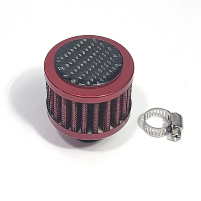 RED 12MM MINI AIR OIL BREATHER FILTER CARBON FIBER FOR HONDA CIVIC EG6 EK SPOON - Image 1 of 4