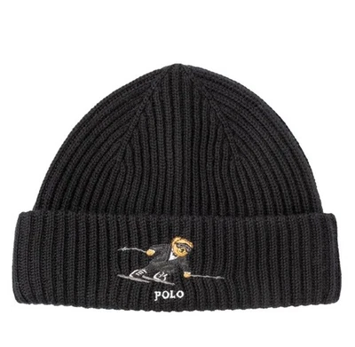 Polo Ralph Lauren TUXEDO SKI BEAR Knit Beanie Hat Cap on Black - NWT - Image 1 of 4