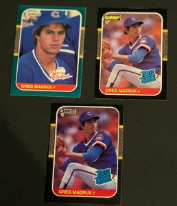 1987 DONRUSS GREG MADDUX RATED ROOKIE, LEAF RATED ROOKIE, THE ROOKIES 3 CARD LOT - Picture 1 of 2