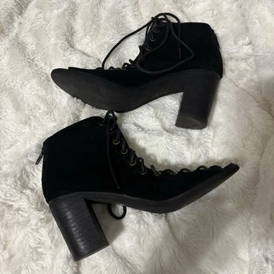 Jeffrey Campbell Negro Gamuza Con Cordones Punta abierta Botines Tacón bloque Mujeres 7.5 Foto 1 de 4