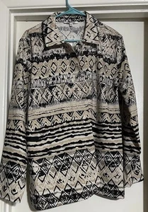 CALI AND YORK BEIGE BLACK WHITE TRIBAL PRINT CASUAL SHACKET SIZE L NWOT - Picture 1 of 11
