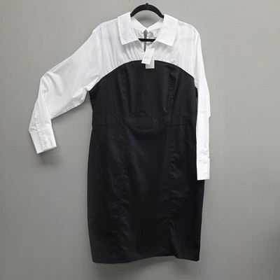 Vestido Cato para mujer 18W Plus negro blanco bloques de color camisa vaina denim manga larga Foto 1 de 4