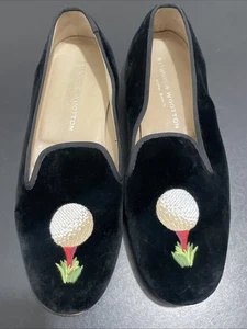Mocasines de terciopelo bordados Stubbs & Wootton para mujer negros sin cordones talla 8,5 - Imagen 1 de 9