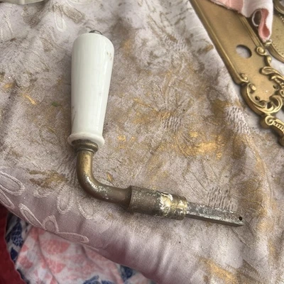 Antique French Lever Porcelain Door Handle Knob Nickel - Image 1 of 4