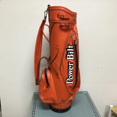 Bolsa de golfe Power Bilt couro 6 vias divisória laranja ótimo estado - Imagem 1 de 4