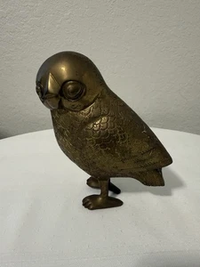 Vintage Mid Century Solid Brass Owl Handmade Etched 6.5 Inches - Picture 1 of 11