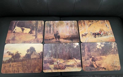Set 6 Vintage Boxed Jason Acrylic Placemats Cork Back 'Australian Masters' Scene - Image 1 of 4