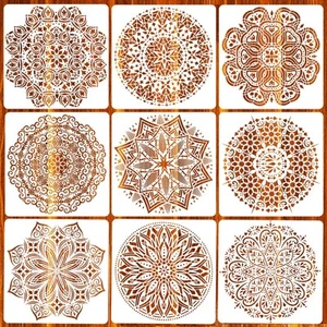 9 Pack 12x12'' Mandala Stencils for Painting on Wood, Floor, Wall, Tile Fabri... - Picture 1 of 6