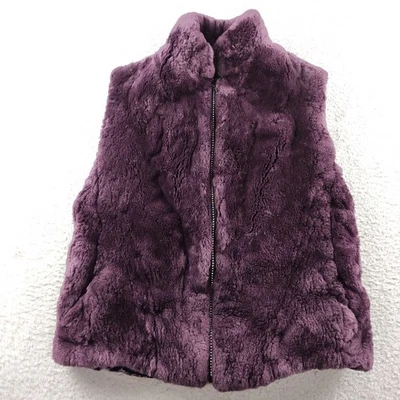 复古紫色毛皮背心宝石全拉链女式中号豪华设计师 — 第 1/4 张图片