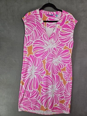 TORI RICHARD Honolulu Large Orange Pink Hibiscus Floral Tropical Dress Midi  - Image 1 of 4