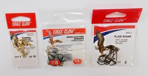 Neu 3er Pack Posten Angelartikel Eagle Claw Casting Sinkers, Haken, Barrel Swivels - Bild 1 von 2