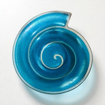 Vintage 1999 Clarita’s Studio azul vidro fundido espiral nautilus tigela Mike Leeds - Imagem 1 de 4