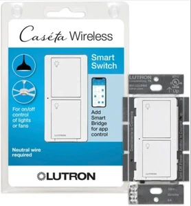 Lutron Caseta SMART SWITCH for All Bulb Types & Fans- 5A WHITE- PD-5ANS-WH-R - Picture 1 of 4