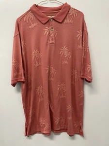 Paradise Blue Short Sleeve Polo Shirt Palm Tree Red Summer Large 0724 - Picture 1 of 6