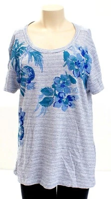 Camisa feminina Lucky Brand azul floral gráfico manga curta gravata halter nova com etiquetas - Imagem 1 de 4