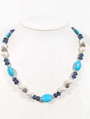 Collar Western Beach Coastal Blanco Imitación Perla Azul Piedra Vidrio Imitación Turquesa Foto 1 de 4