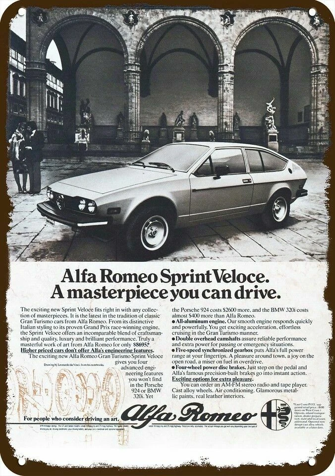 Coche Alfa Romeo Sprint Veloce 1978 aspecto vintage réplica decorativa letrero de metal  Foto 1 de 1