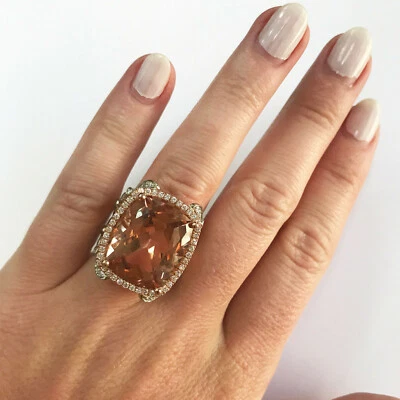 18.85ctw Natural Peach Morganite & Diamond Solid 14k Rose Gold Big Cocktail Ring - Image 1 of 4