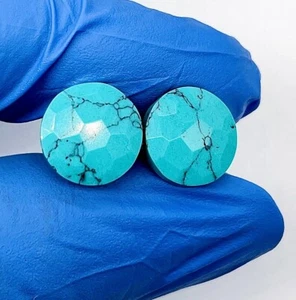Blue Turquoise Single Flare Faceted Cut Plugs, Handmade PAIR  Size 3MM to 25MM - Picture 1 of 5