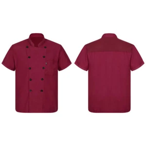 Womens Mens Chef Coat Jacket Short Sleeve Restaurant Hotel Cook Uniform Shirt - Picture 1 of 35