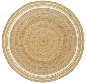Ripaz Jute Rug Natural With Off-White Border Hand Round Rug 60cm Diameter - Picture 1 of 9