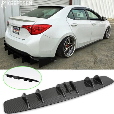 For Toyota Corolla Carbon Fiber Lower Rear Lip Bumper Diffuser Shark Fin 7 Wing - Imagem 1 de 4