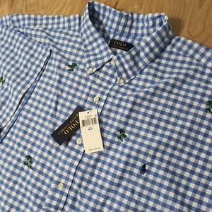 NUEVA Camisa Ralph Lauren Para Hombre 4XLT Azul Cuadros Palmera Bordada S/S Oxford - Imagen 1 de 9