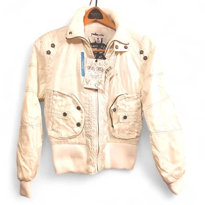 NUEVO CON ETIQUETAS Chaqueta Pelle Pelle Blanca Para Mujer Talla Pequeña Estilo Bombardero Nueva Con Etiquetas Rara Foto 1 de 4
