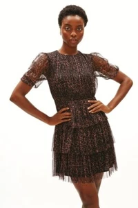 COAST LEOPARD ANIMAL TULLE TIERED HEM OPEN BACK PUFF SLEEVE MINI DRESS BNWT £129 - Picture 1 of 8