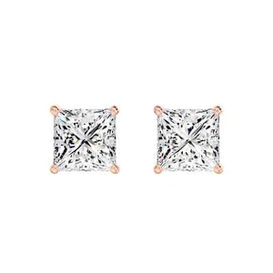 Pendientes de diamantes de princesa 1 quilate creados en laboratorio oro rosa sólido de 14 k tachuelas para mujer - Imagen 1 de 3