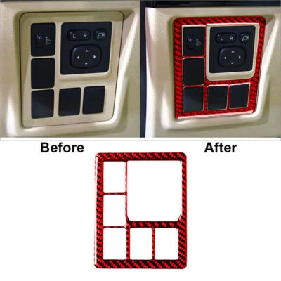 Red Carbon Fiber Headlight Control Cover Trim For Toyota Land Cruiser Prado - Imagem 1 de 4